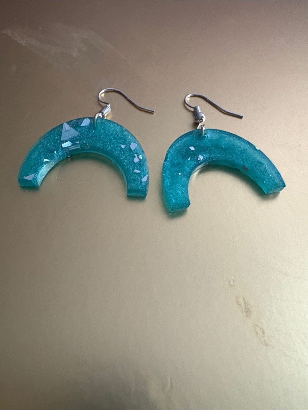 Emmy’s Creations Hand Crafted Teal Crescent Dangle Earrings